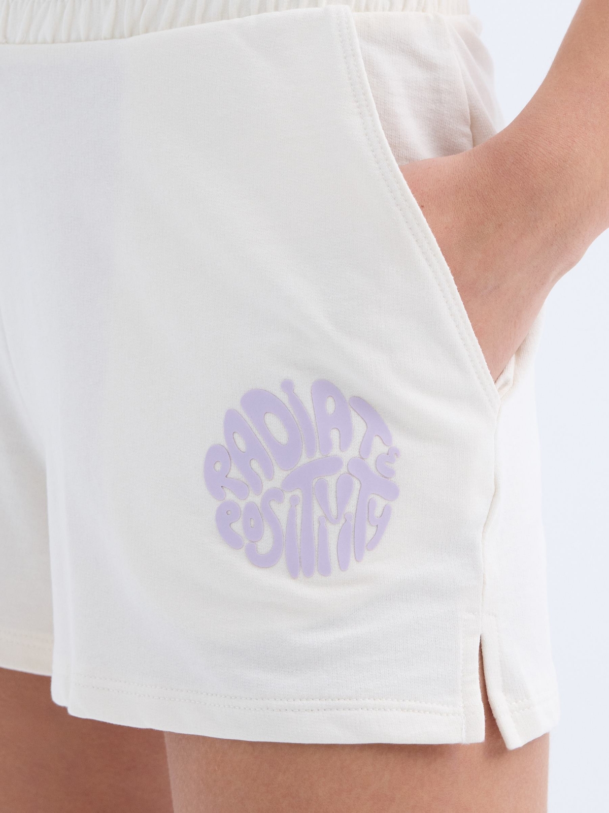 Radiate Positivity fleece shorts off white detail view