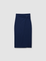 %Pto% Midi skirt with ruching and slit navy front view