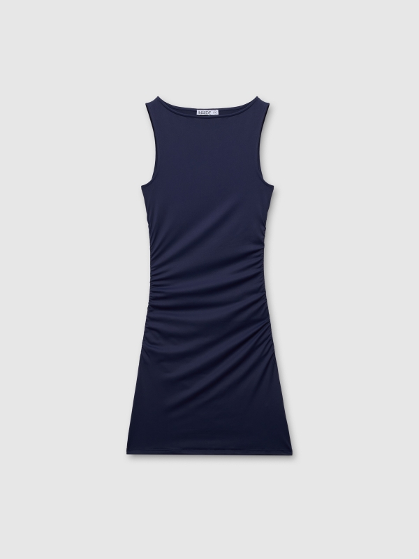  Sleeveless mini dress with ruching navy front view