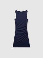 %Pto% Vestido mini sem mangas com franzidos azul marinho vista frontal
