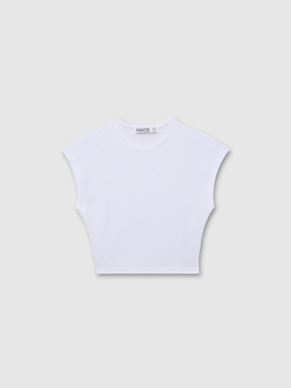  Camiseta cropped sem mangas branco vista frontal