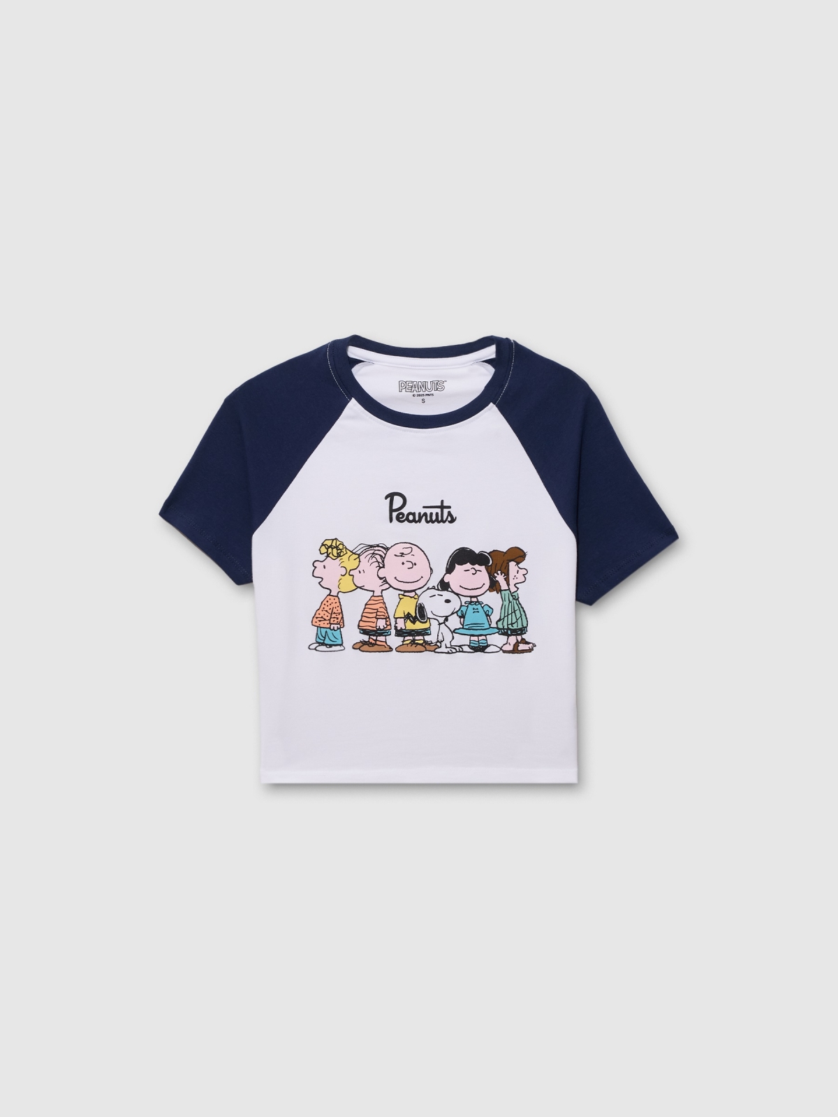  Peanuts crop top shirt navy front view