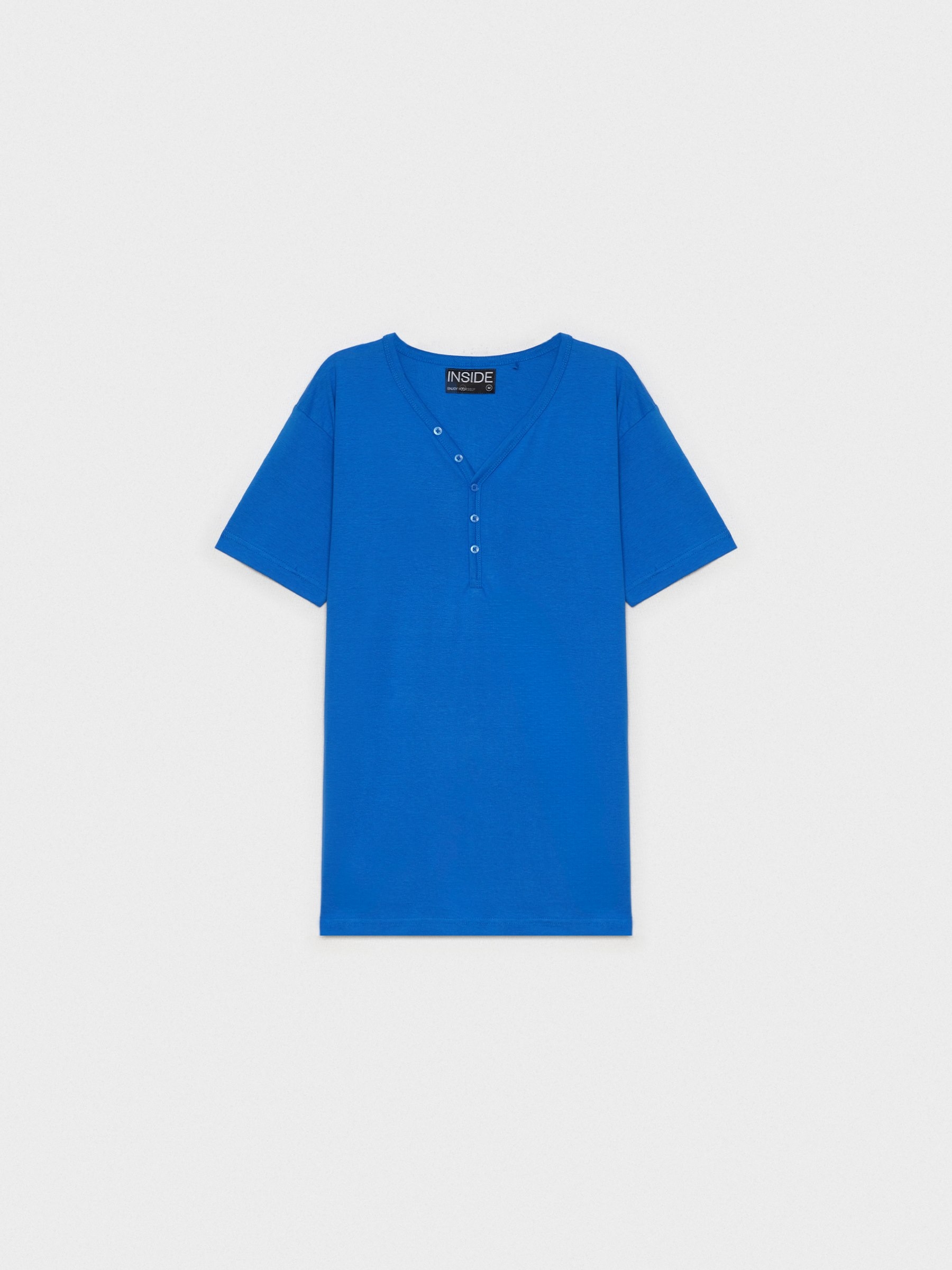 Basic T-shirt with baker's collar electric blue middle front view