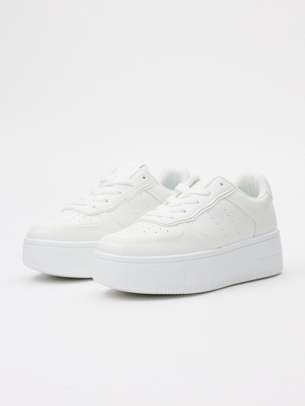 White platform low sneakers white 45º front view