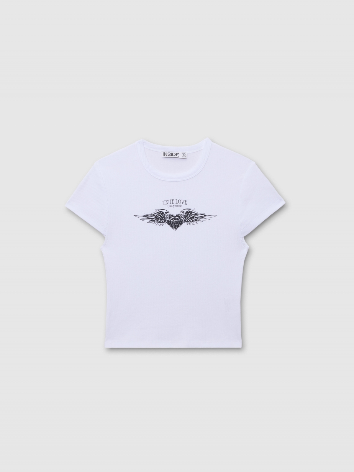  Camiseta manga corta crop True Love blanco vista frontal