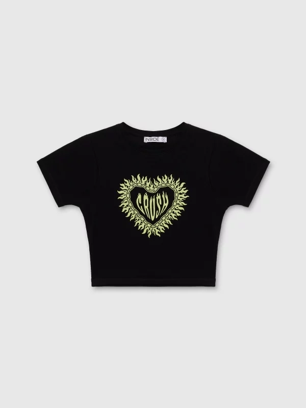  Camiseta cropped manga curta Crush preto vista frontal