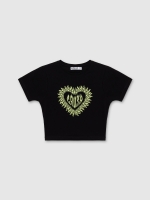 %Pto% Camiseta cropped manga curta Crush preto vista frontal