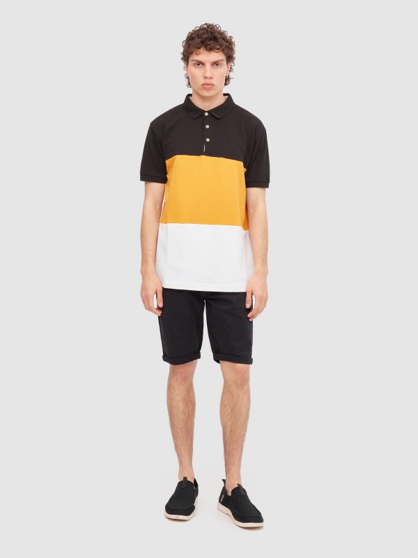 Polo Color Block preto vista geral frontal