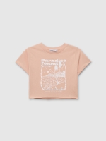 %Pto% Camiseta manga curta cropped Paradise Found rosa nude vista frontal