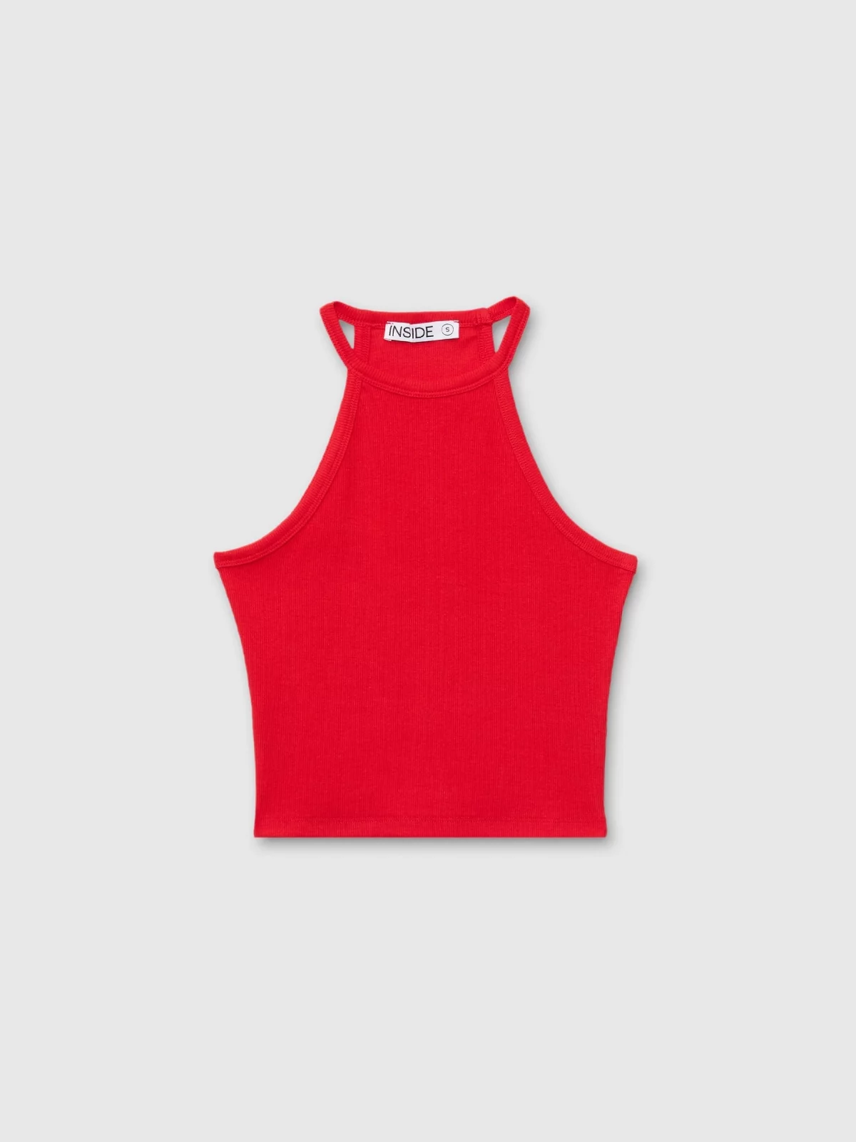  Top halter canalé rojo intenso vista frontal