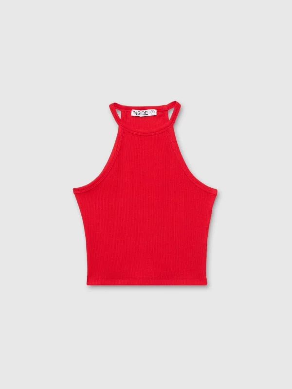  Top halter canalé rojo intenso vista frontal