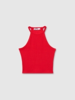 %Pto% Top canelado halter vermelho profundo vista frontal