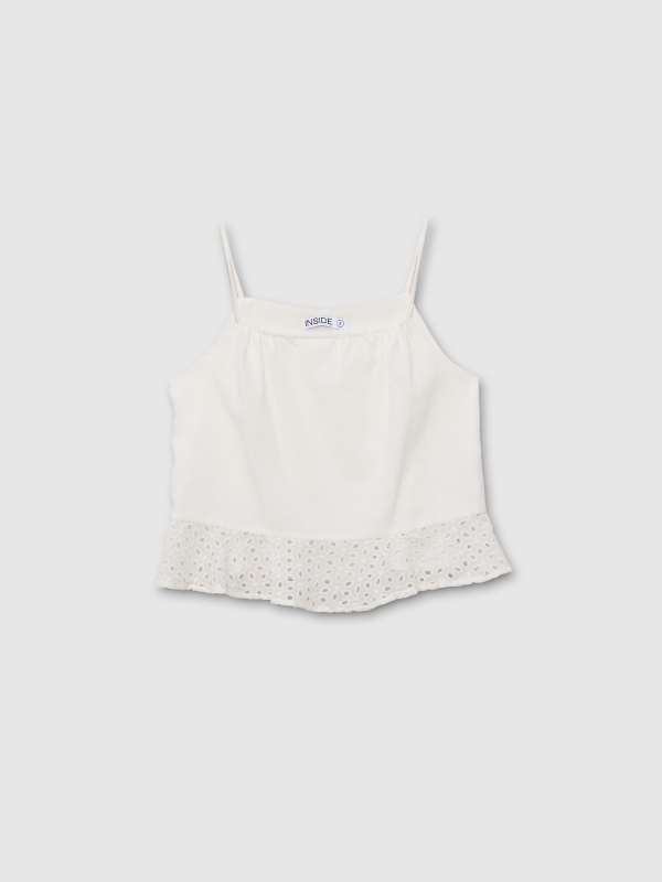  Blusa halter bordado suíço branco vista frontal