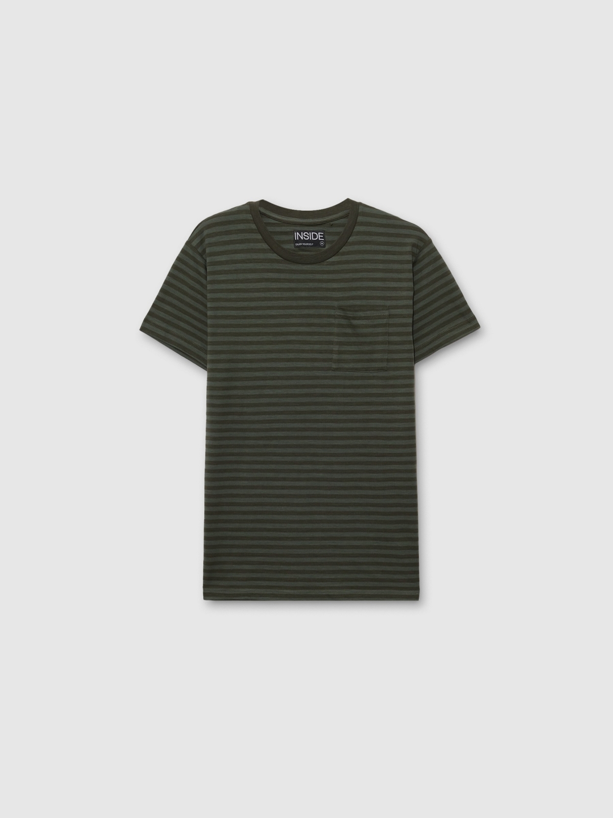  Short-sleeve green striped t-shirt dark green front view