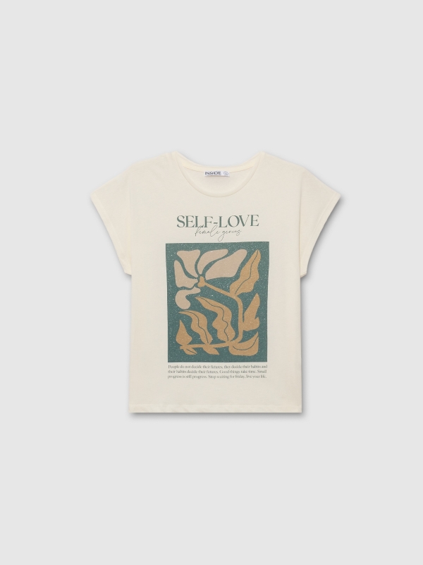  Camiseta manga corta self-love blanco roto vista frontal