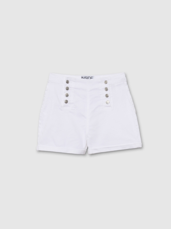  High-waisted button shorts white front view