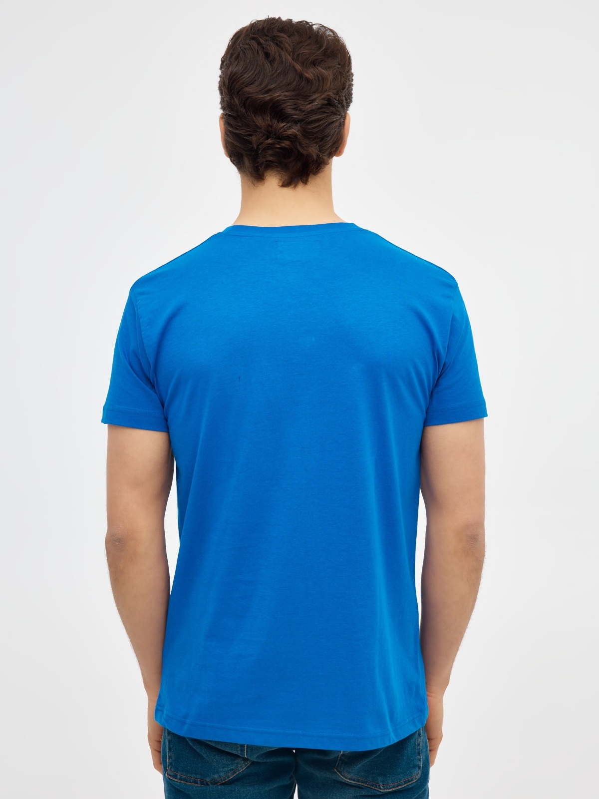 Basic short-sleeve t-shirt electric blue middle back view