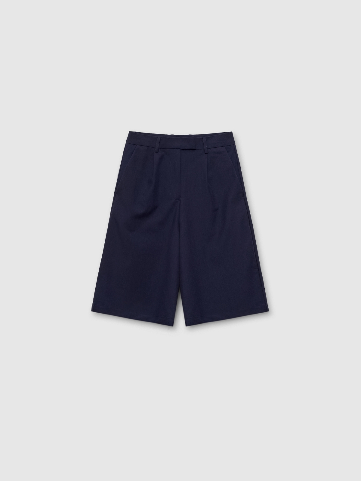  Navy blue pleated Bermuda shorts navy front view