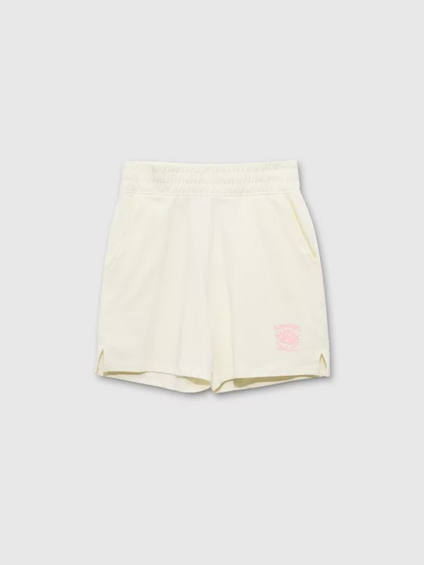 High-waisted plush Bermuda shorts off white front view