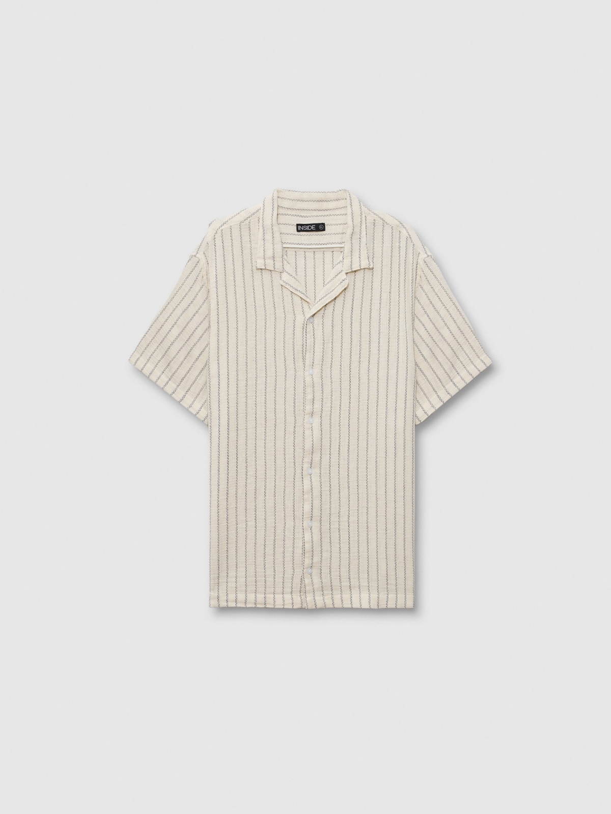  Short-sleeve rustic shirt with fine stripes beige front view