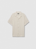 %Pto% Camisa manga corta rústica rayas finas beige vista frontal