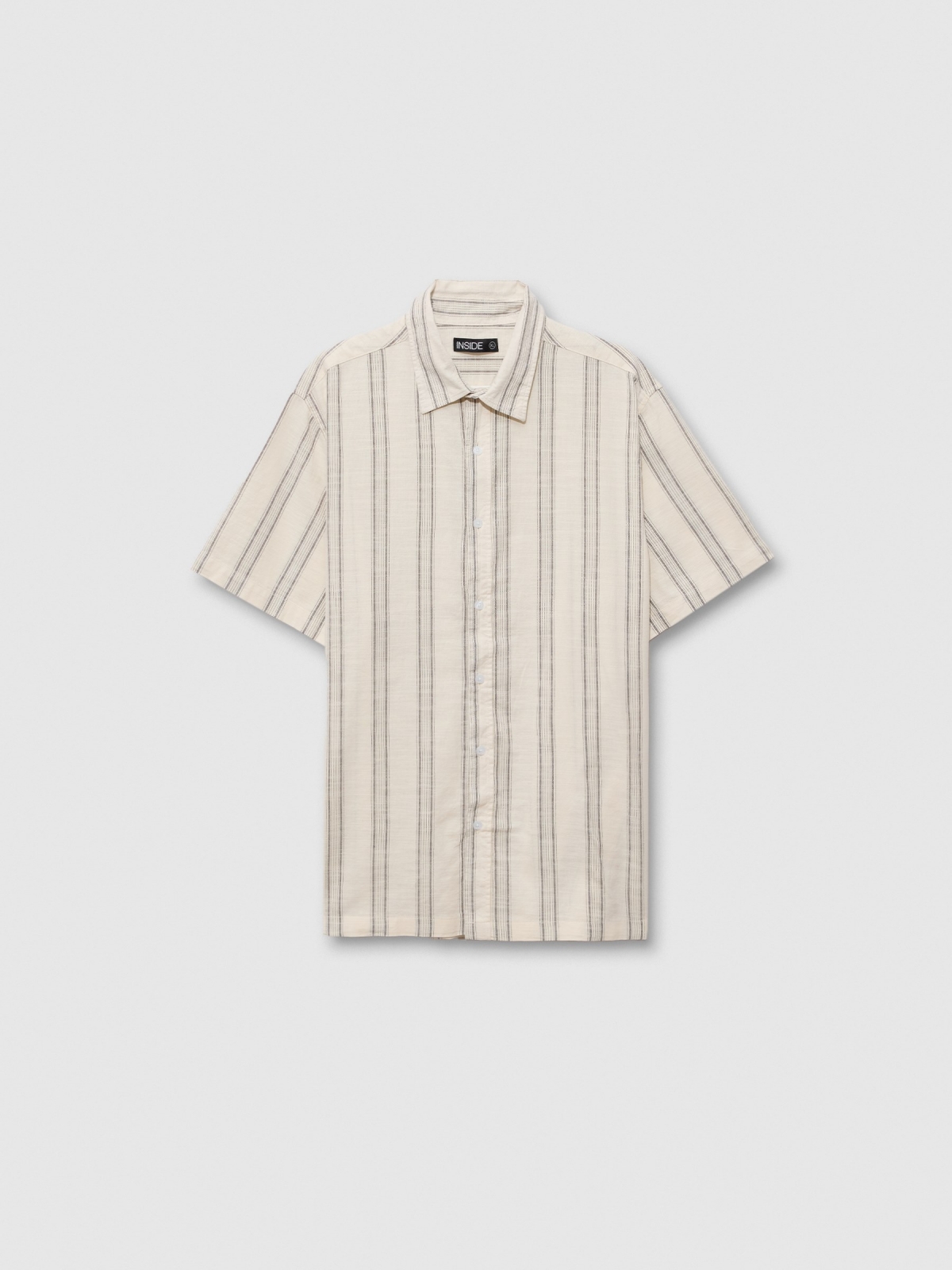  Short sleeve rustic shirt with double stripes ivory front view