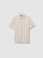 %Pto% Short sleeve rustic shirt with double stripes ivory front view