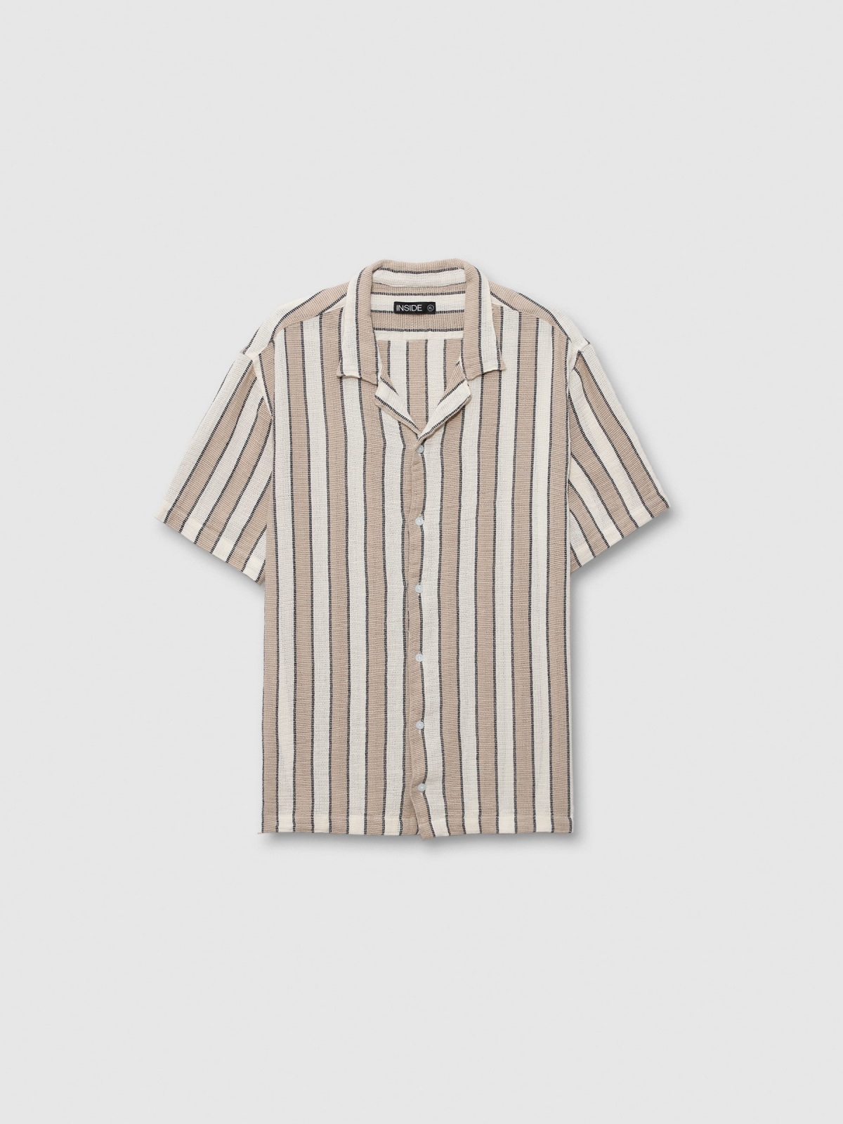  Rustic short-sleeve striped shirt beige front view