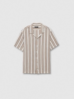 %Pto% Rustic short-sleeve striped shirt beige front view