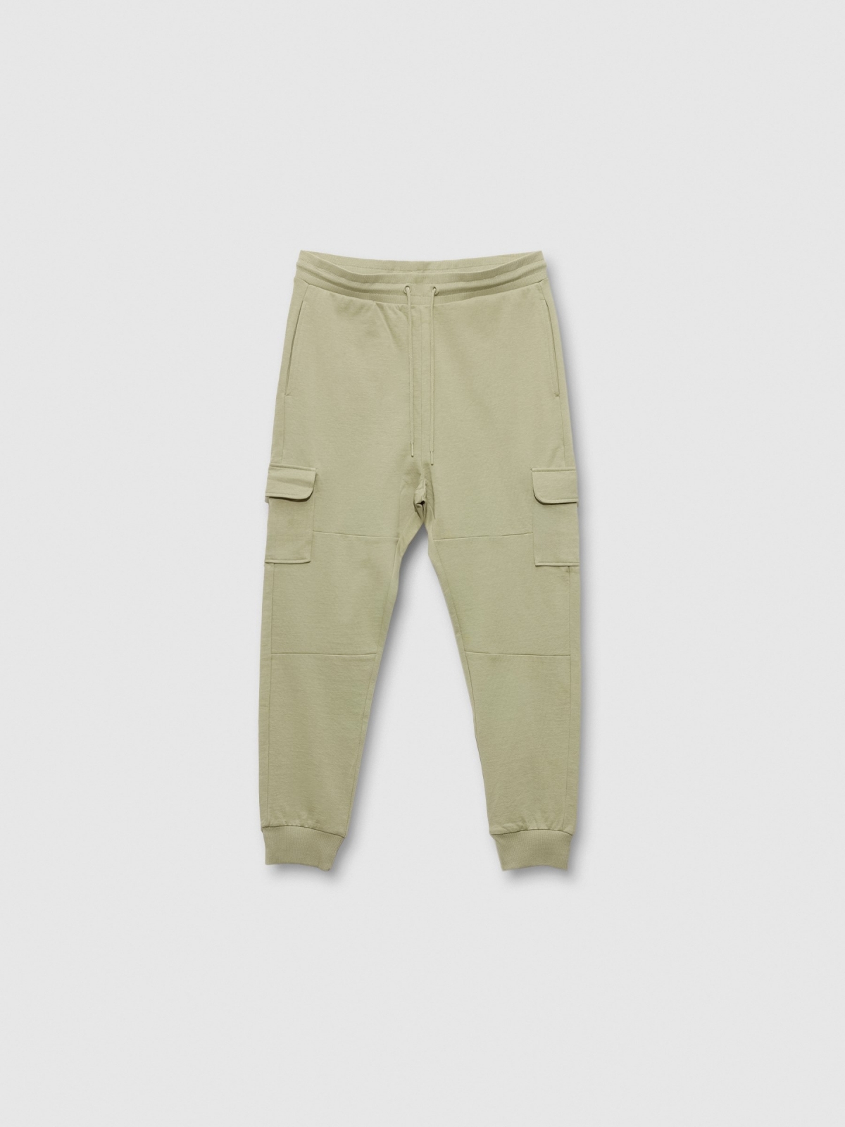  Fleece cargo jogger pants greyish green front view