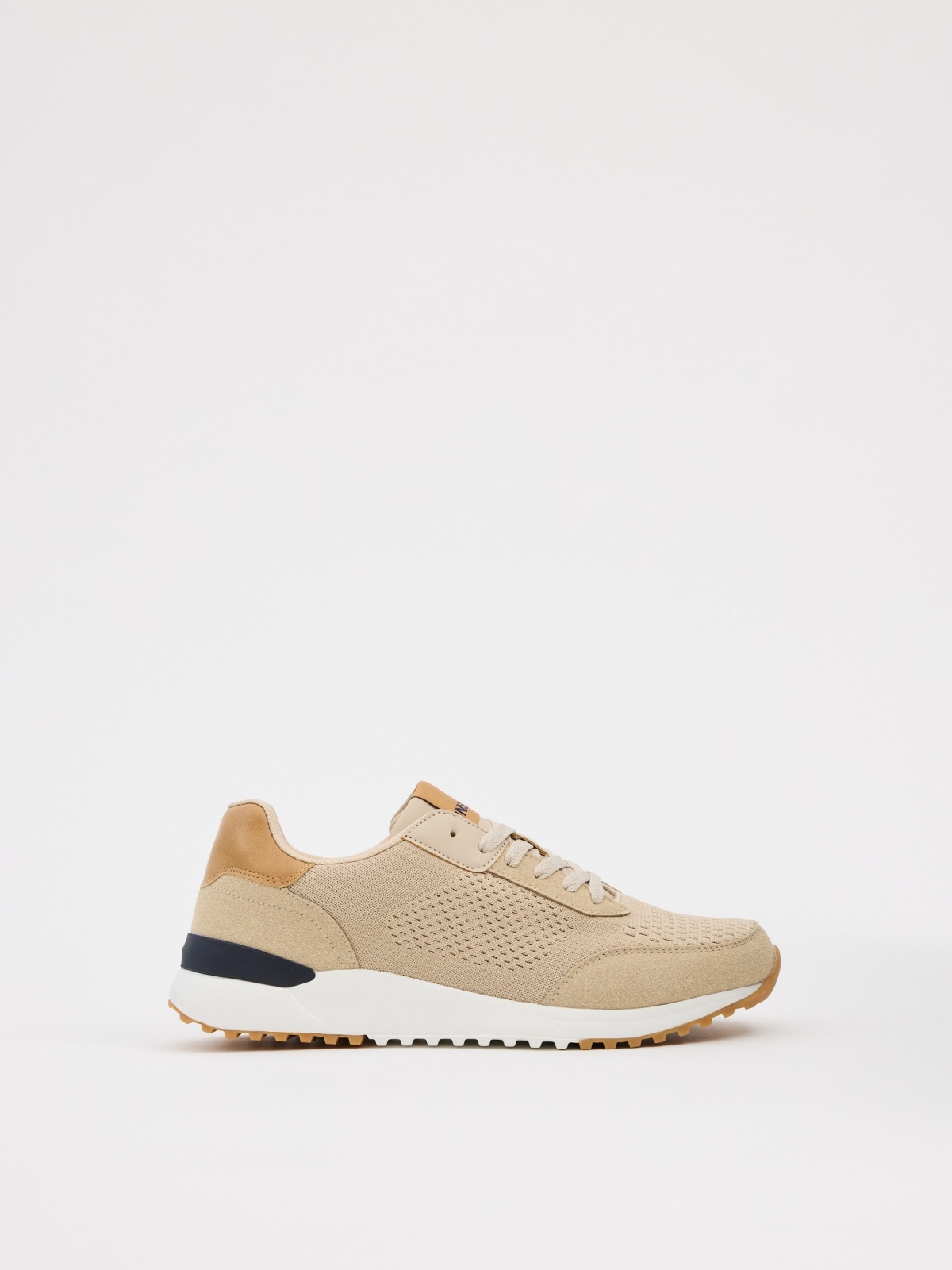 Beige casual running sneakers sand profile view