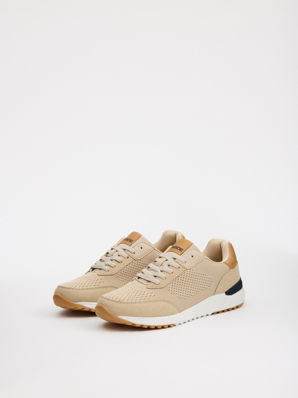 Beige casual running sneakers sand 45º front view