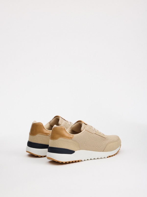 Beige casual running sneakers sand 45º back view