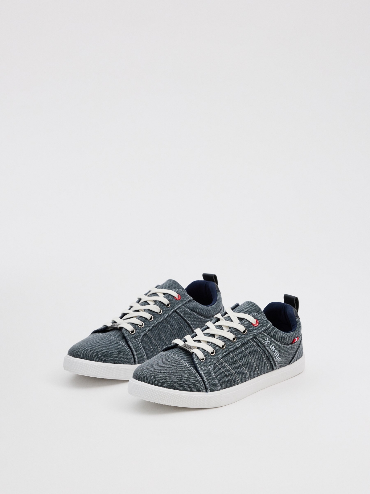 Steel blue canvas sneakers steel blue 45º front view