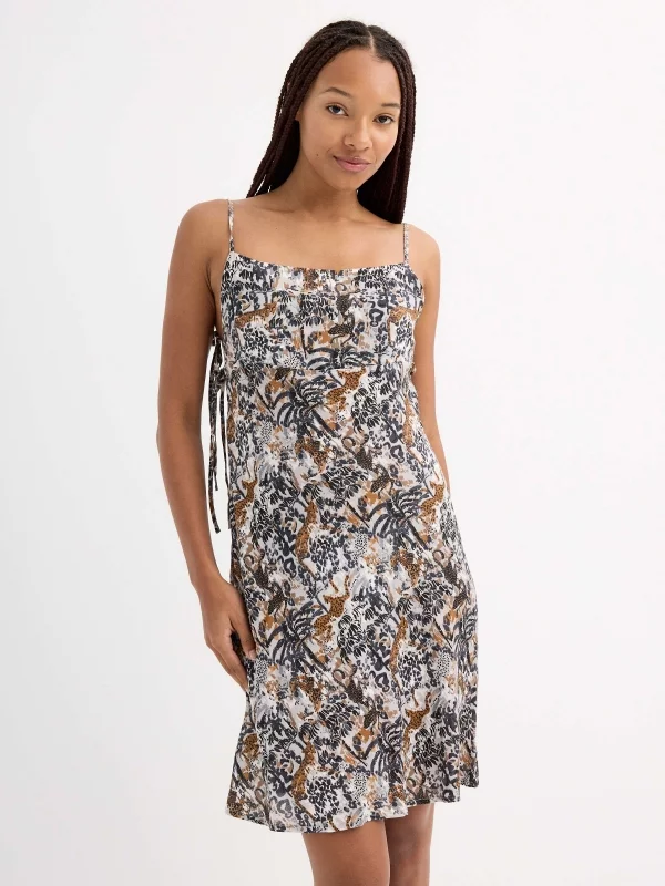 Vestido mini animal print multicolor vista tres cuartos frontal