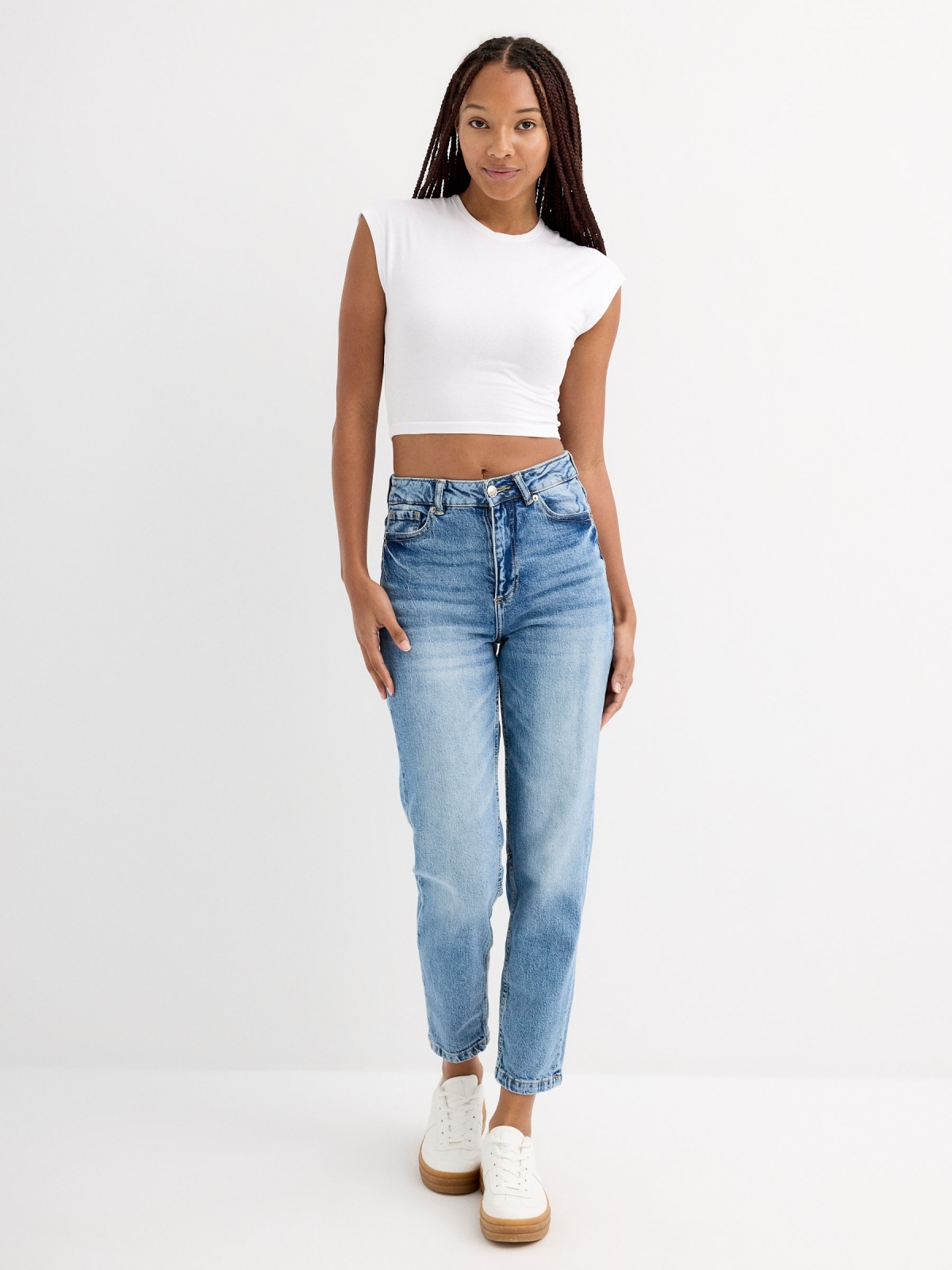 Dark blue mom jeans dark blue general front view