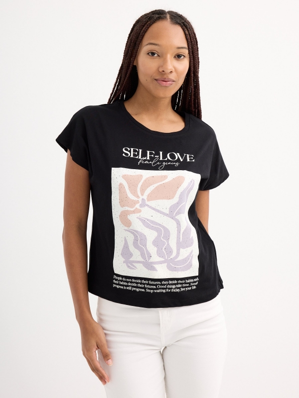 Camiseta manga corta self-love negro vista media frontal