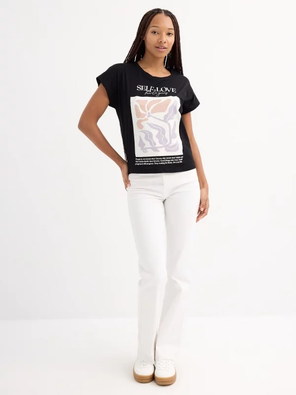 Camiseta manga corta self-love negro vista general frontal