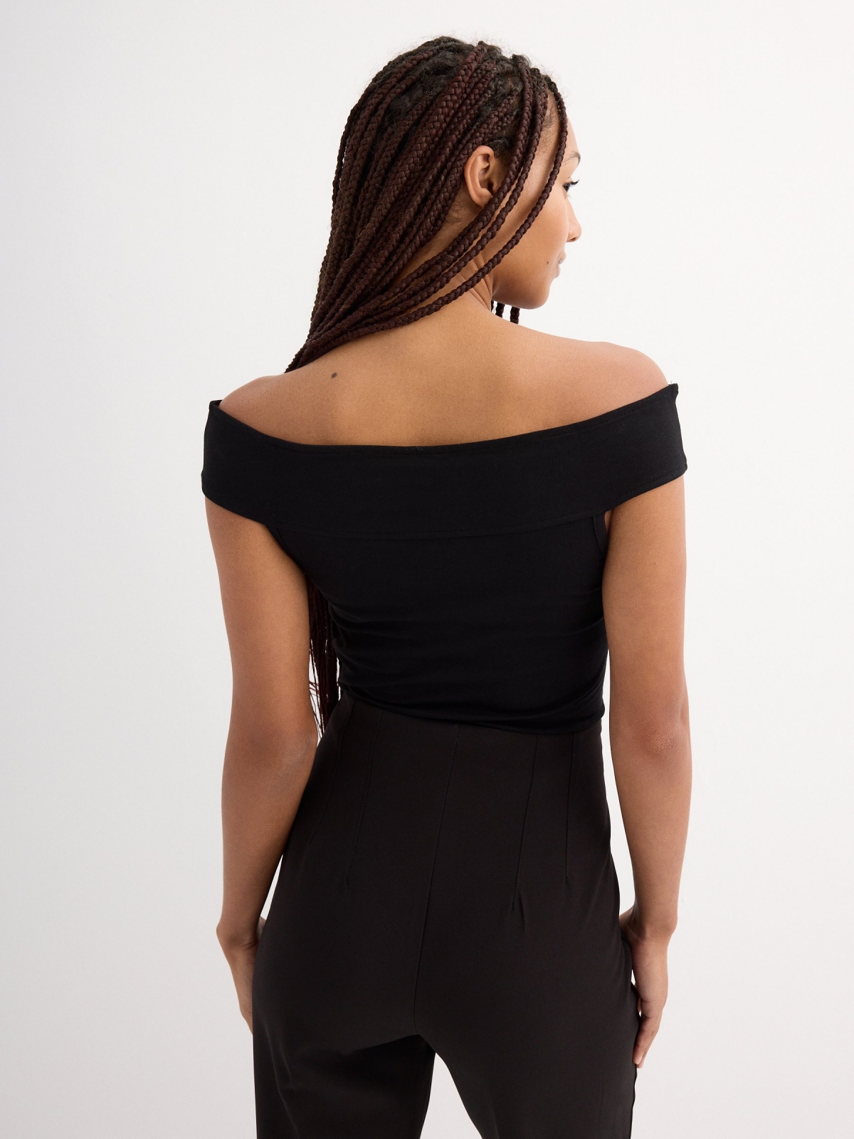 Bardot neckline top black middle back view