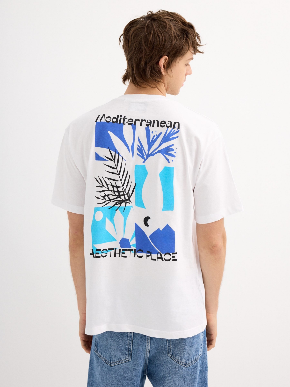 Camiseta Mediterrâneo branco vista meia traseira