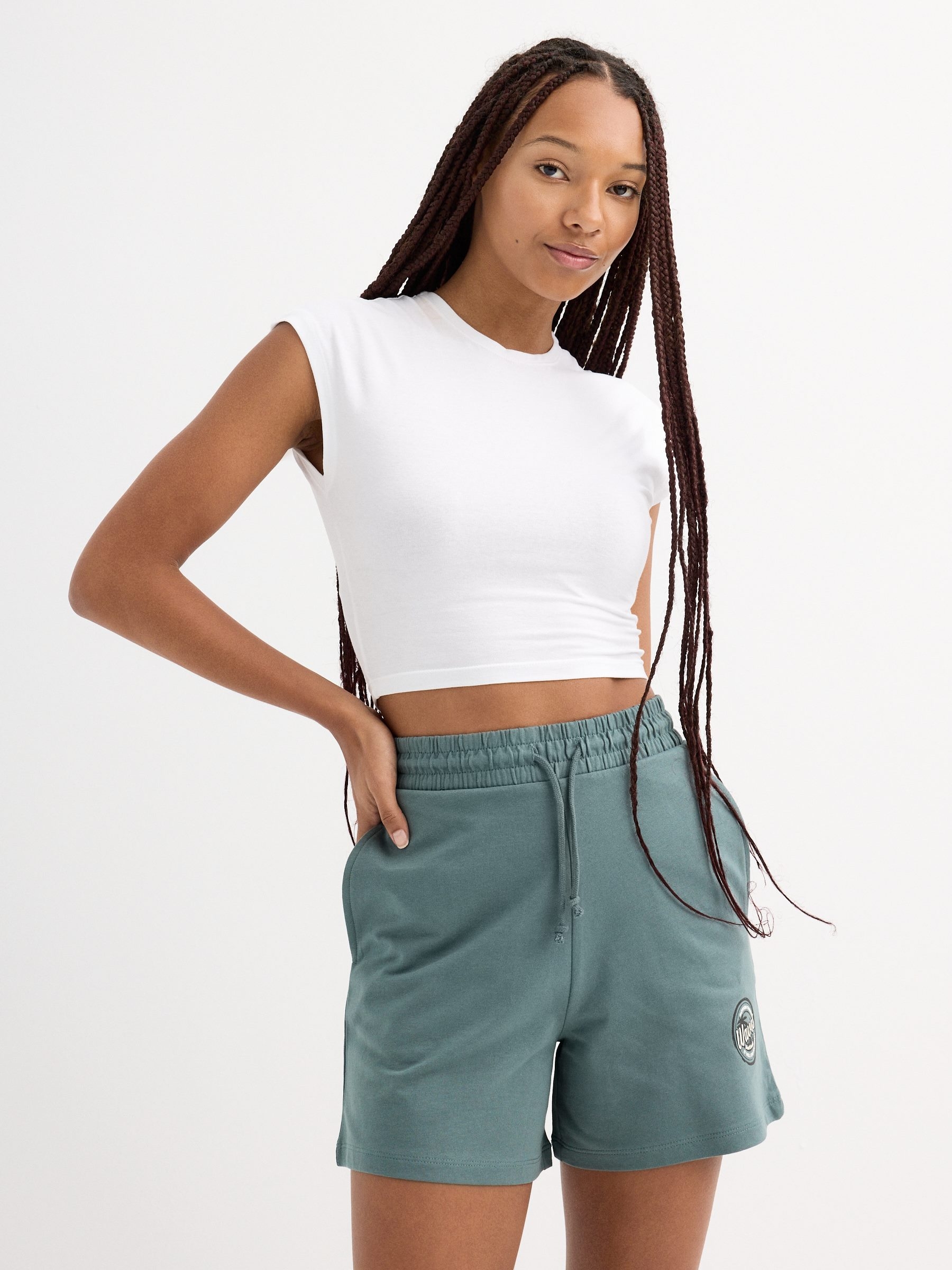 Waves fleece shorts bluish gray middle front view