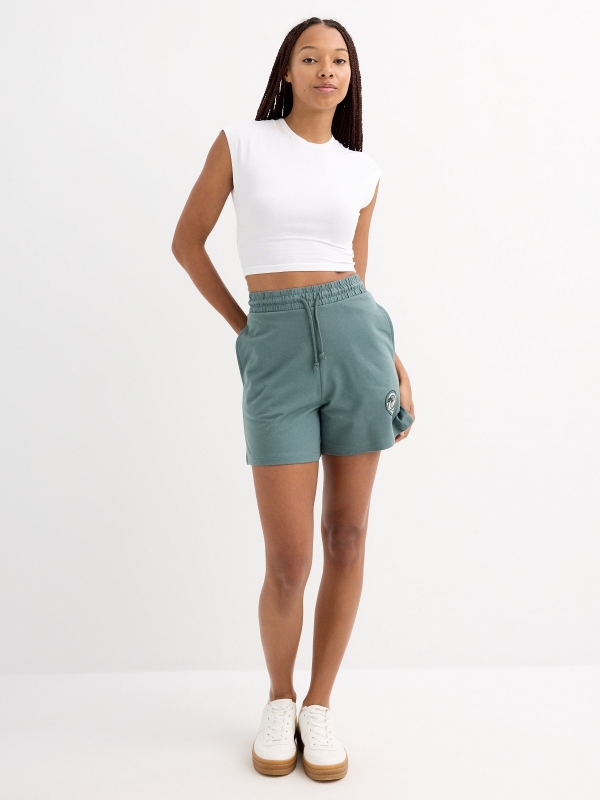 Waves fleece shorts bluish gray general front view