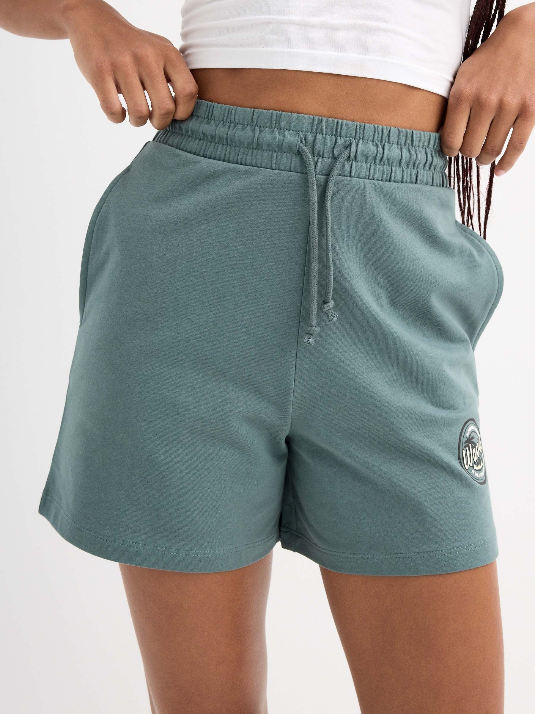 Waves fleece shorts bluish gray middle front view