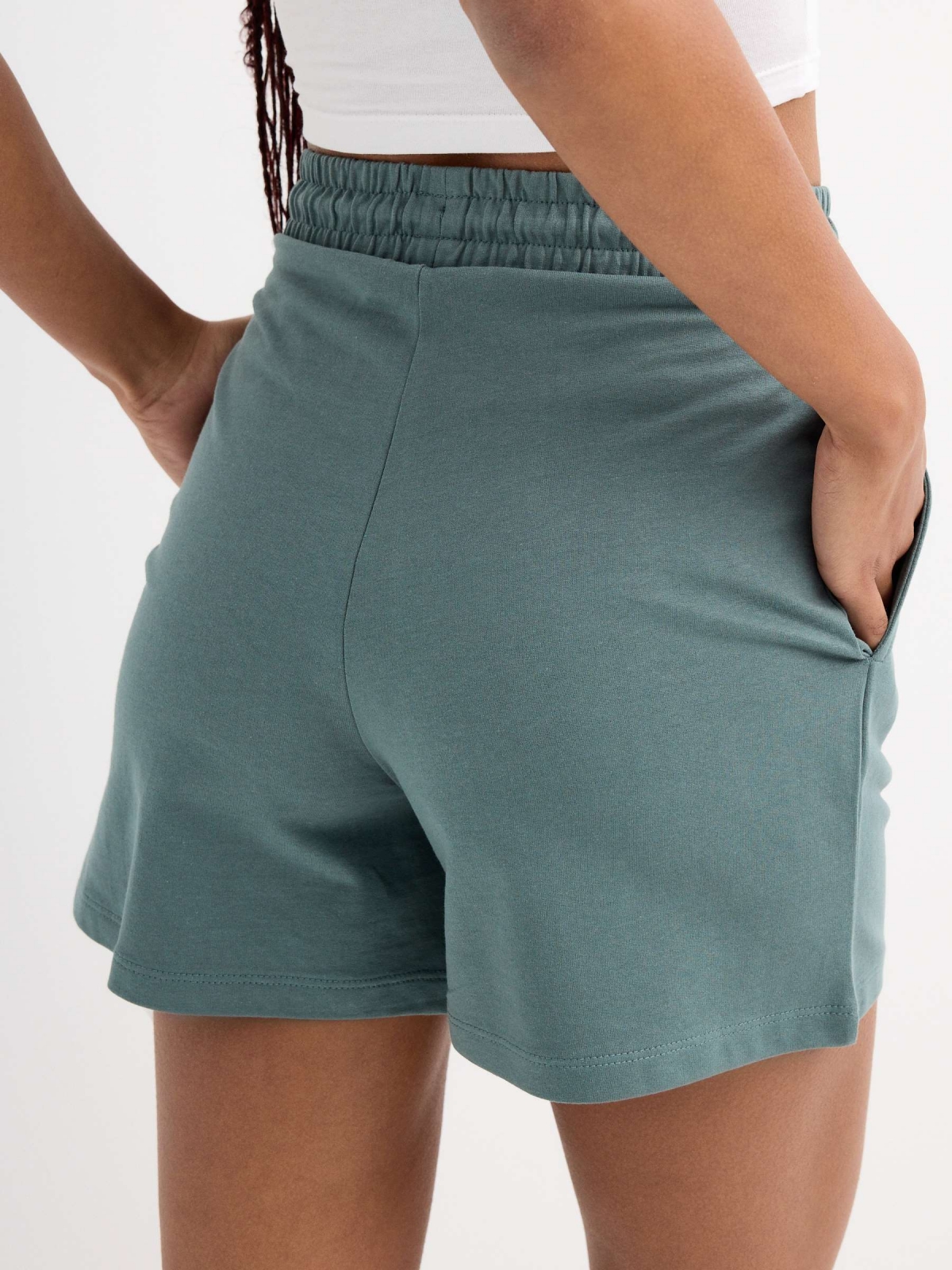Waves fleece shorts bluish gray back detail view