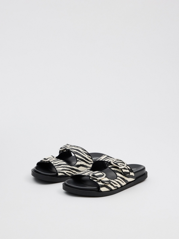 Zebra sandals black 45º front view