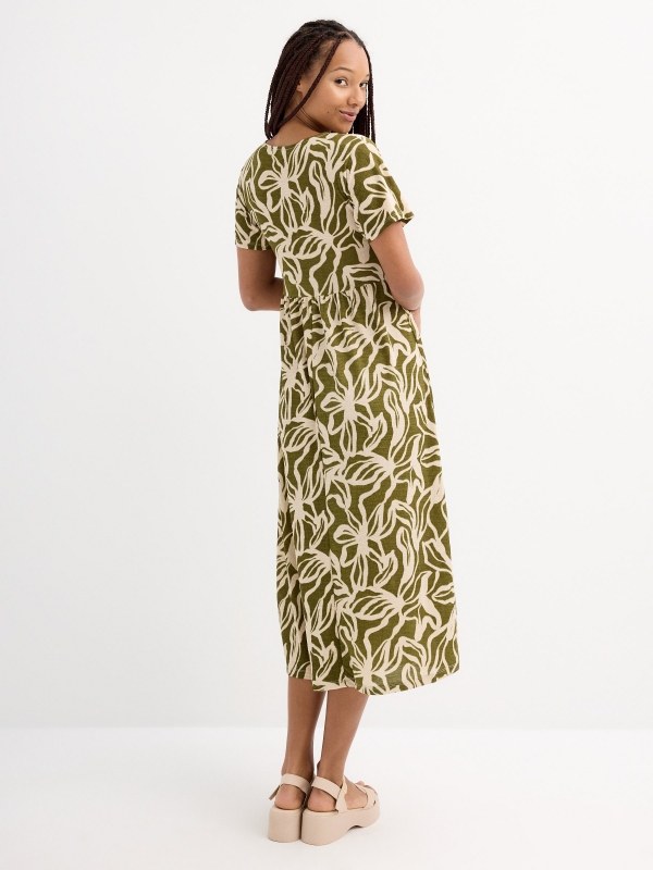 Printed midi dress green three-quarter back view