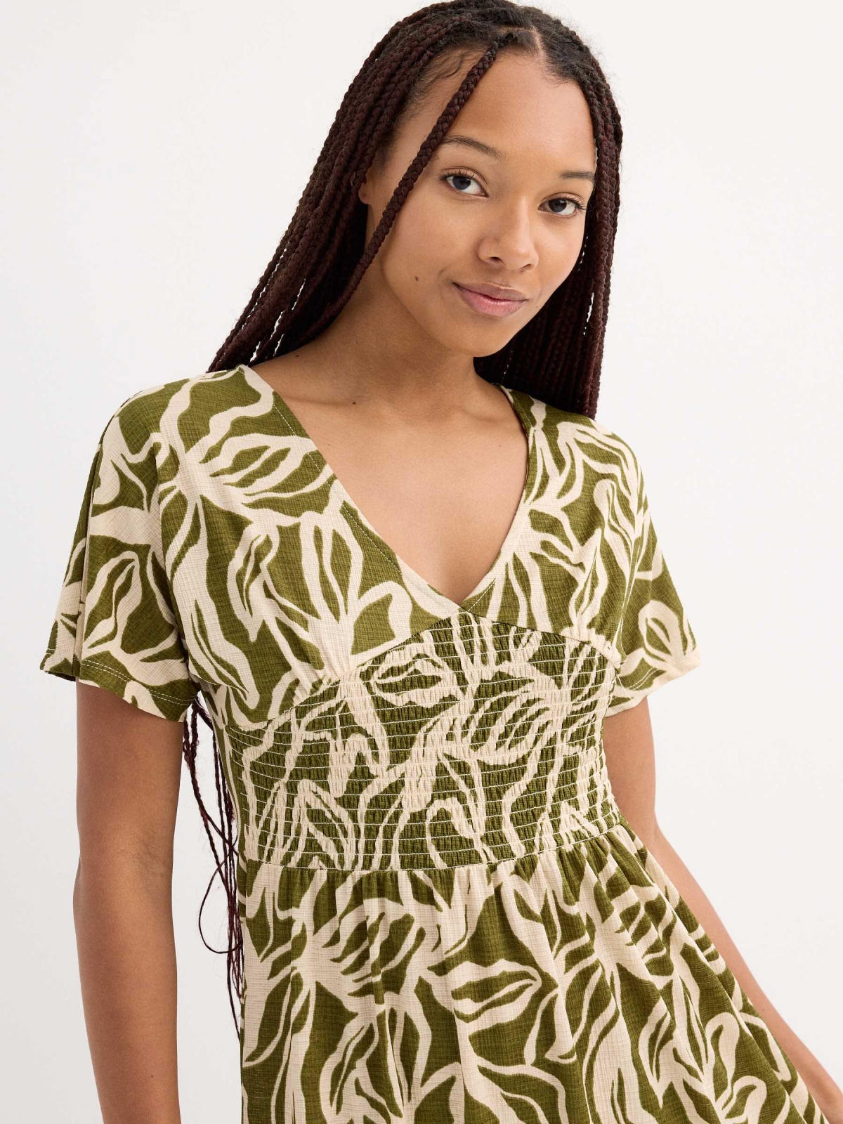 Printed midi dress green general front view