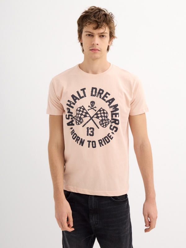 Camiseta de manga curta Asphalt dreamers rosa nude vista meia frontal