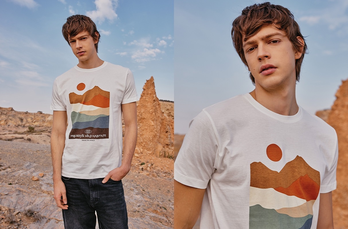 Camiseta de manga curta Wild Habitat off white vista meia frontal
