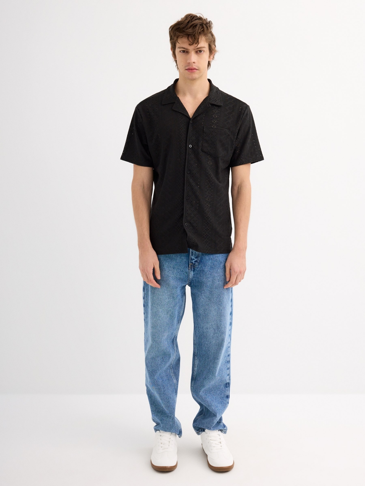 Short sleeve knit shirt black general front view